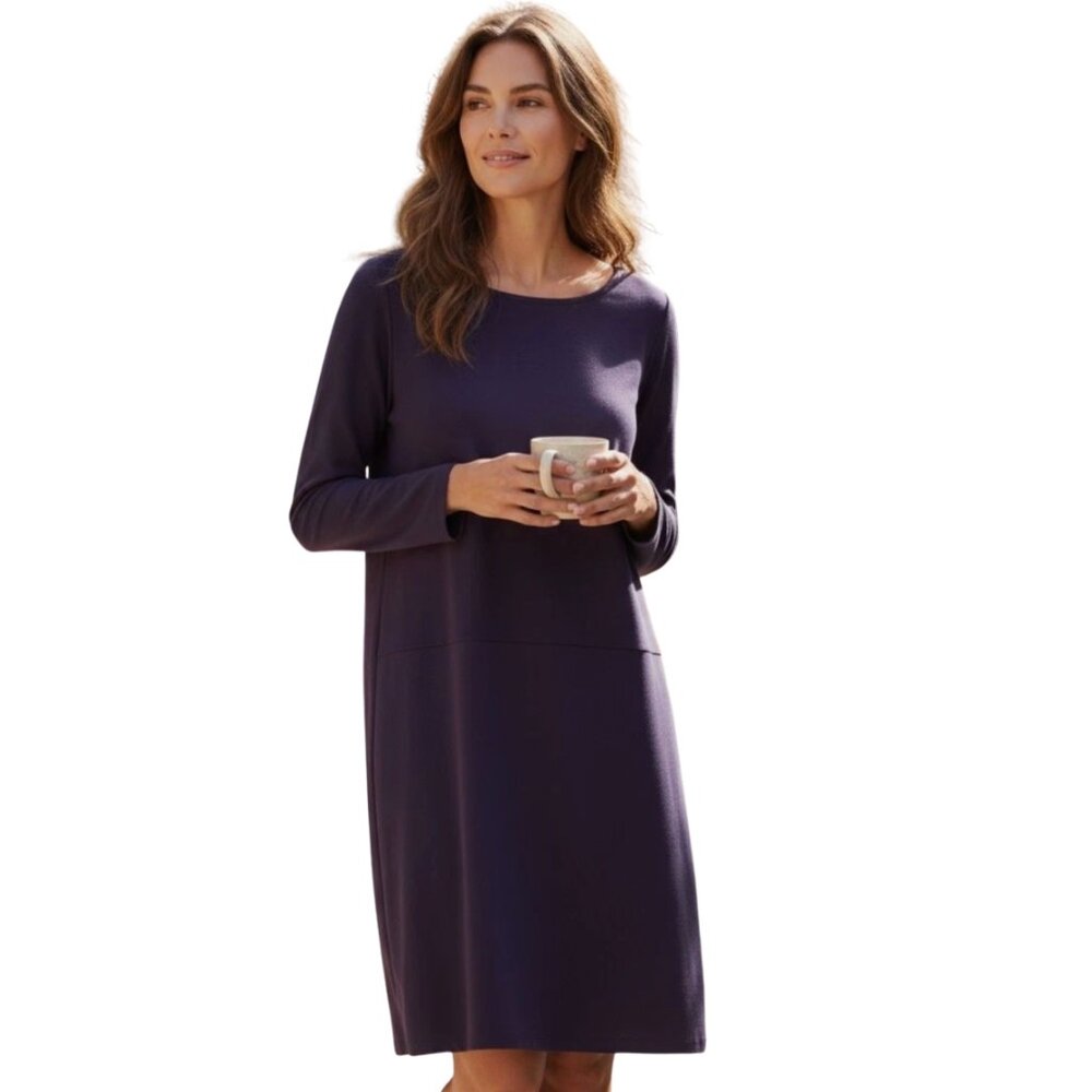 Eileen Fisher Ballet Neck NWT Midi Washable Silk Georgette Crepe NWT Purple S